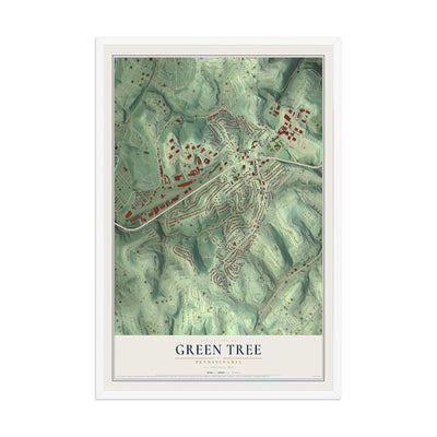 Map of Green Tree, Pennsylvania, 12 x 18 inch print in a white wood frame