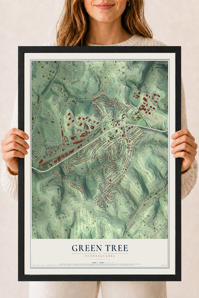 Map of Green Tree, Pennsylvania, 18 x 24 inch print in a black wood frame