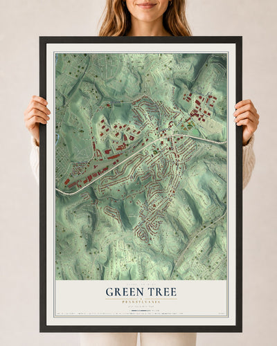 Map of Green Tree, Pennsylvania, 24 x 36 inch print in a black wood frame