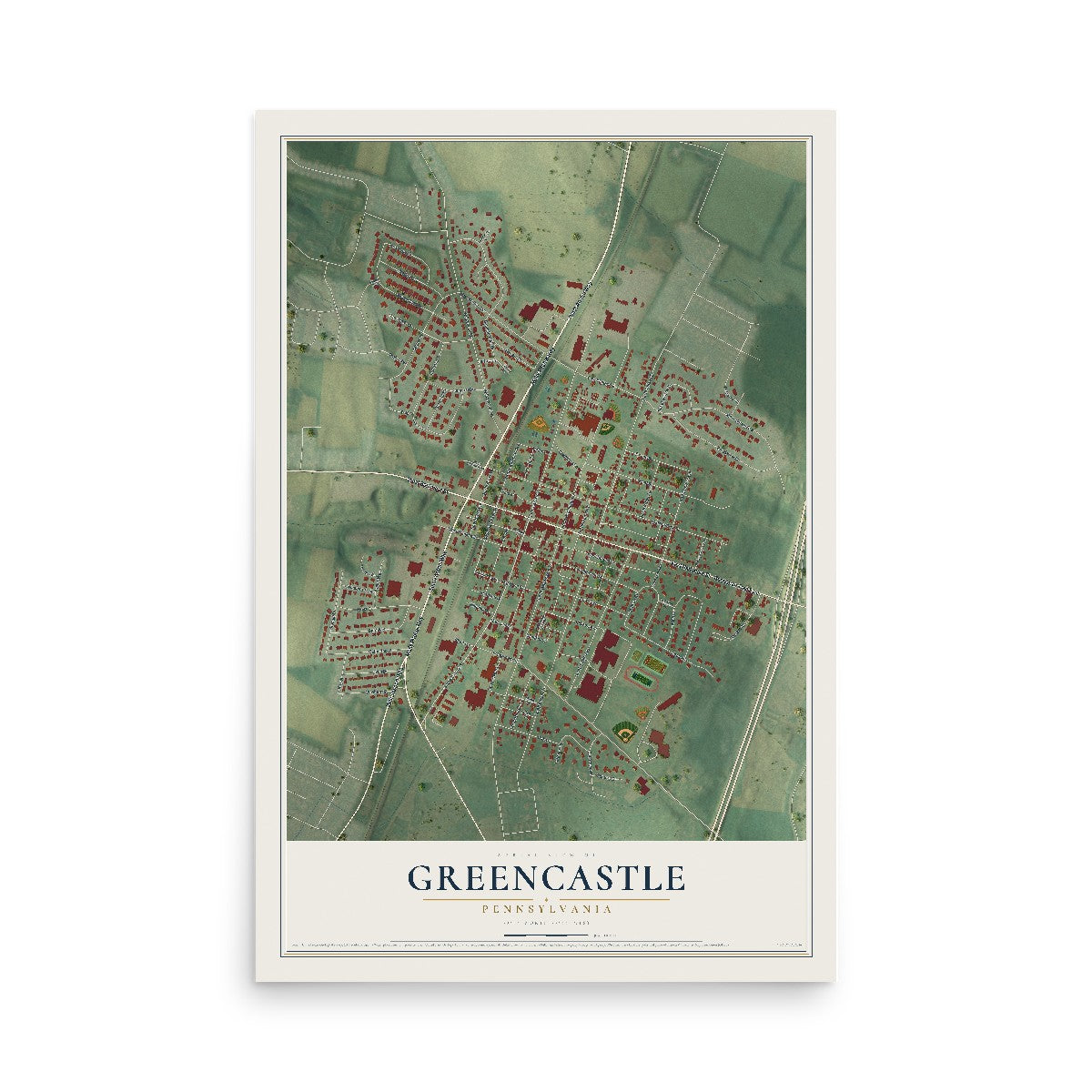 Map of Greencastle, Pennsylvania, 12 x 18 inch unframed archival matte print