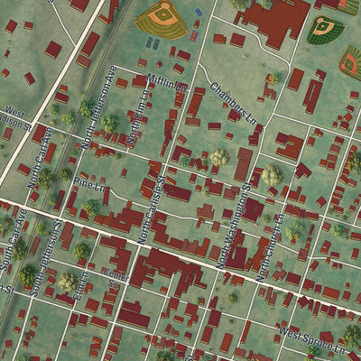 Close-up of the map of Greencastle, Pennsylvania print showing street and building detail
