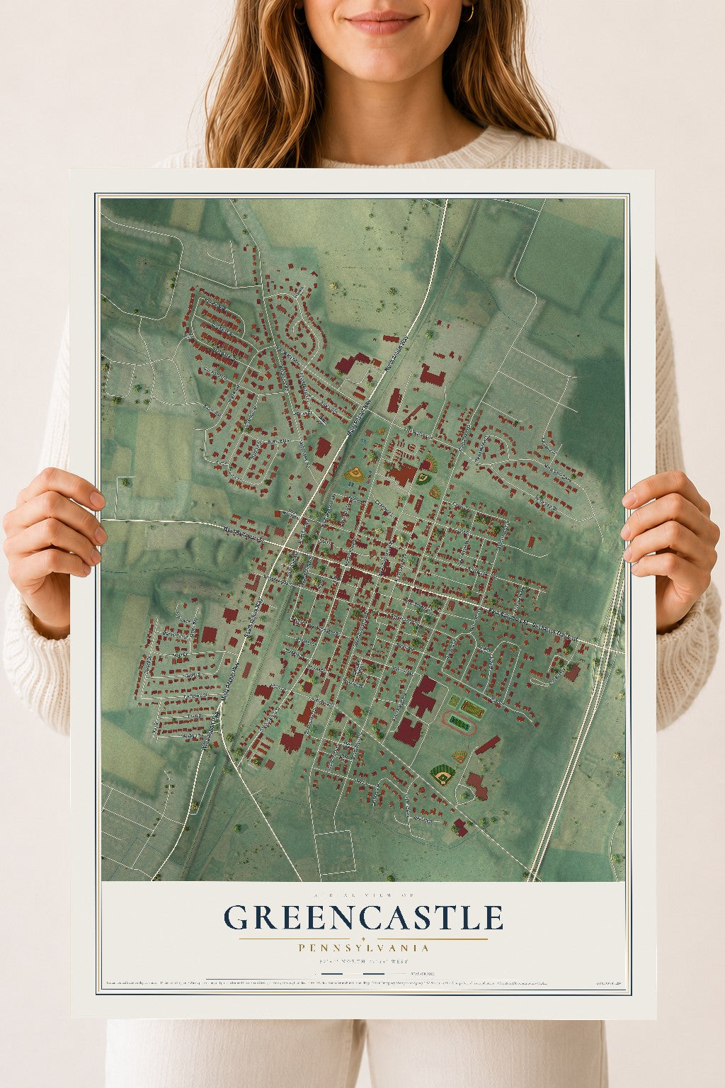 Map of Greencastle, Pennsylvania, 18 x 24 inch unframed archival matte print