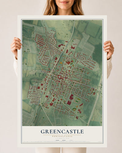 Map of Greencastle, Pennsylvania, 24 x 36 inch unframed archival matte print