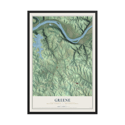 Map of Greene, Beaver County, Pennsylvania, 12 x 18 inch print in a black wood frame