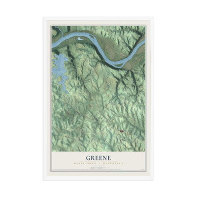 Map of Greene, Beaver County, Pennsylvania, 12 x 18 inch print in a white wood frame