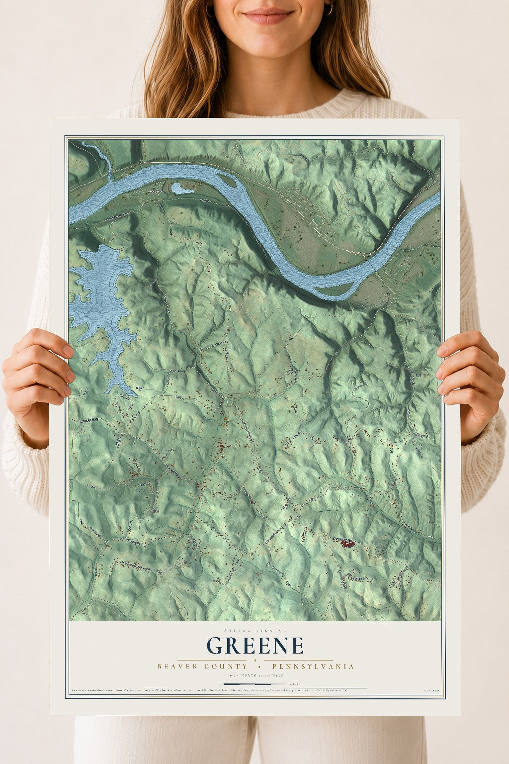 Map of Greene, Beaver County, Pennsylvania, 18 x 24 inch unframed archival matte print
