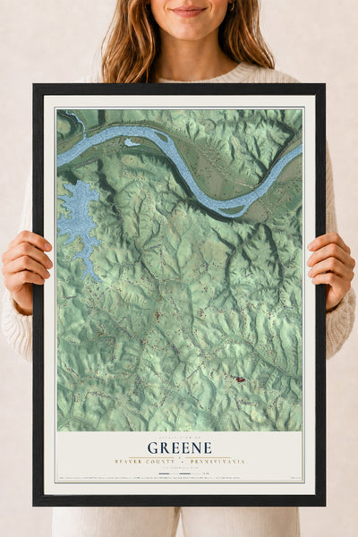 Map of Greene, Beaver County, Pennsylvania, 18 x 24 inch print in a black wood frame