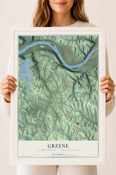 Map of Greene, Beaver County, Pennsylvania, 18 x 24 inch print in a white wood frame