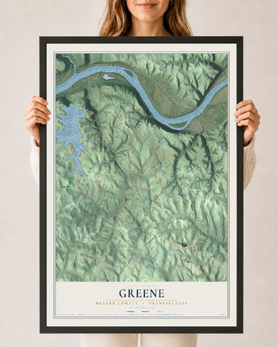 Map of Greene, Beaver County, Pennsylvania, 24 x 36 inch print in a black wood frame