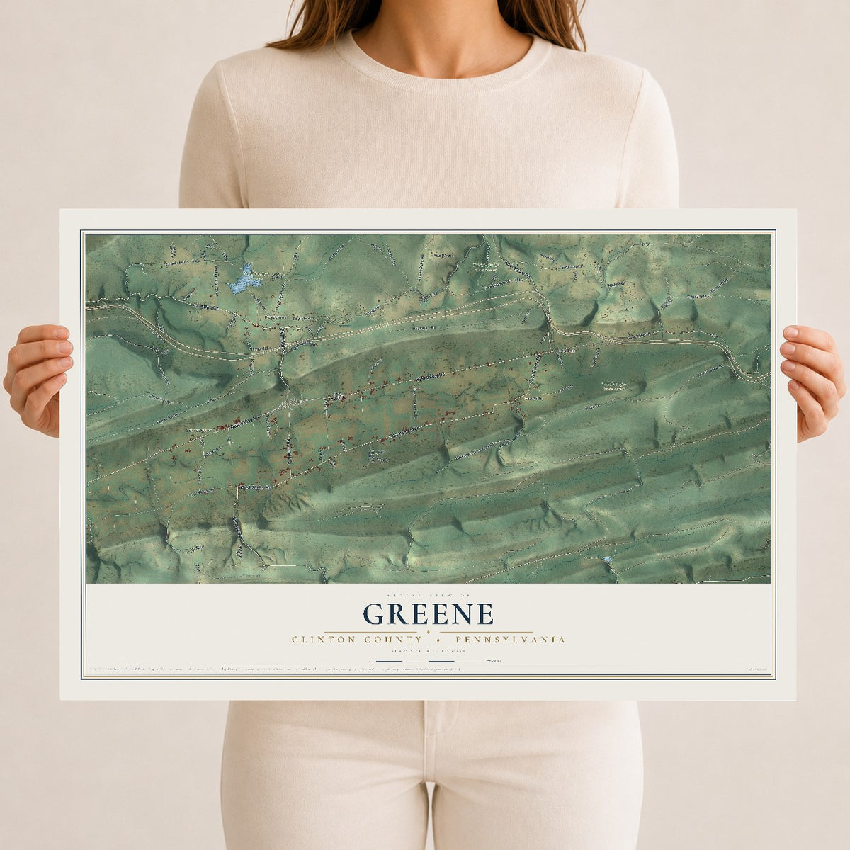 Map of Greene, Clinton County, Pennsylvania, 12 x 18 inch unframed archival matte print