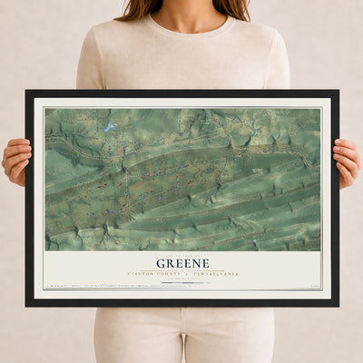 Map of Greene, Clinton County, Pennsylvania, 12 x 18 inch print in a black wood frame