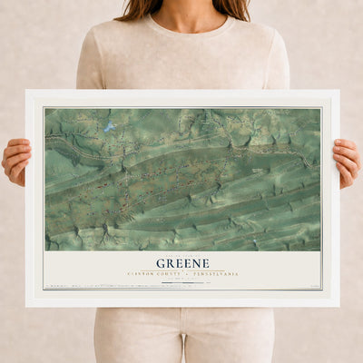 Map of Greene, Clinton County, Pennsylvania, 12 x 18 inch print in a white wood frame