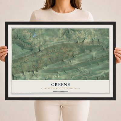 Map of Greene, Clinton County, Pennsylvania, 18 x 24 inch print in a black wood frame