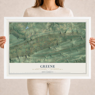 Map of Greene, Clinton County, Pennsylvania, 18 x 24 inch print in a white wood frame