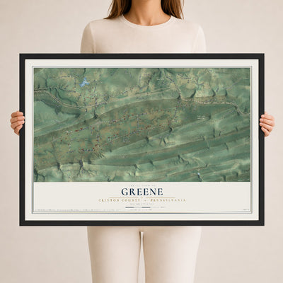 Map of Greene, Clinton County, Pennsylvania, 24 x 36 inch print in a black wood frame
