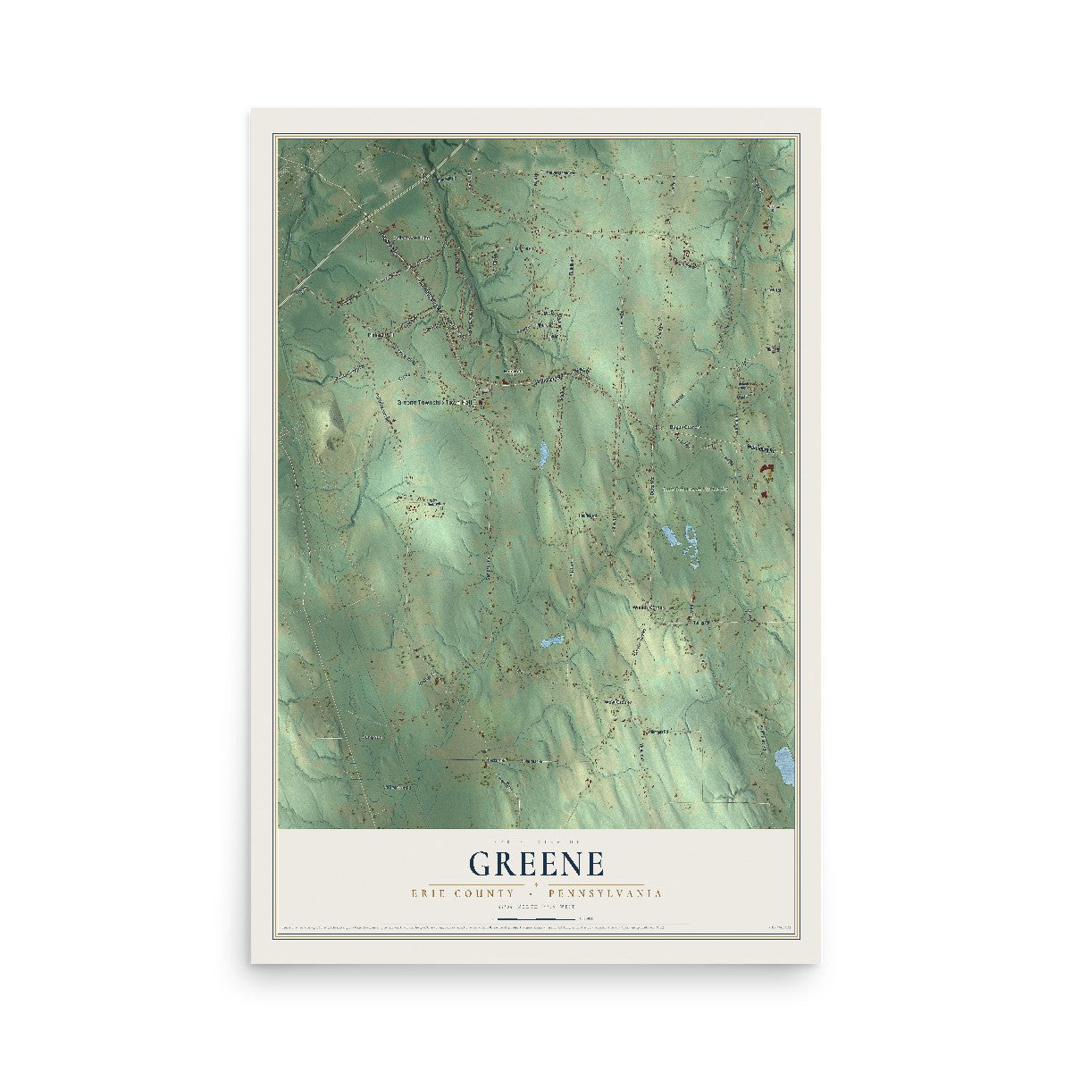 Map of Greene, Erie County, Pennsylvania, 12 x 18 inch unframed archival matte print