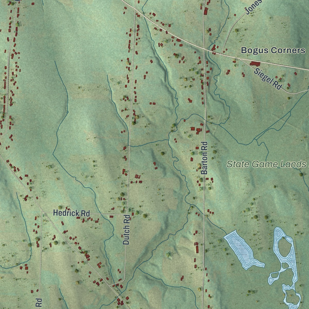 Second close-up of the map of Greene, Erie County, Pennsylvania print showing more streets and buildings