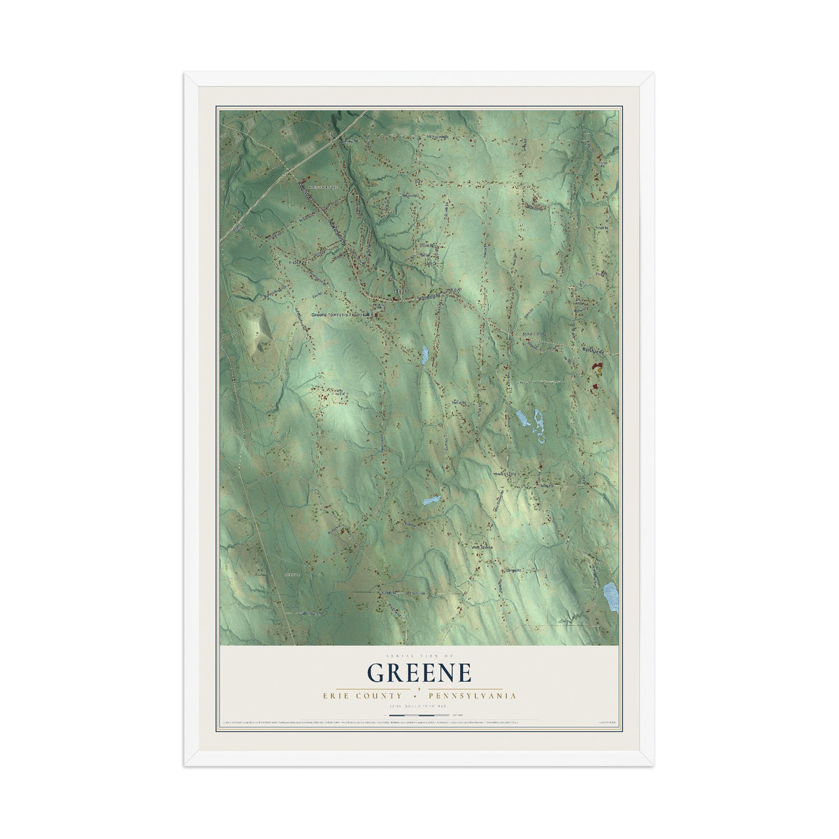 Map of Greene, Erie County, Pennsylvania, 12 x 18 inch print in a white wood frame
