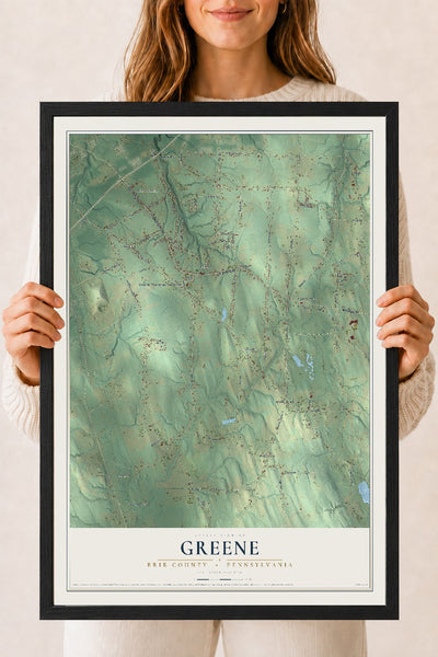 Map of Greene, Erie County, Pennsylvania, 18 x 24 inch print in a black wood frame