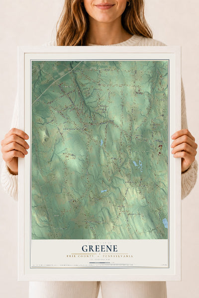 Map of Greene, Erie County, Pennsylvania, 18 x 24 inch print in a white wood frame