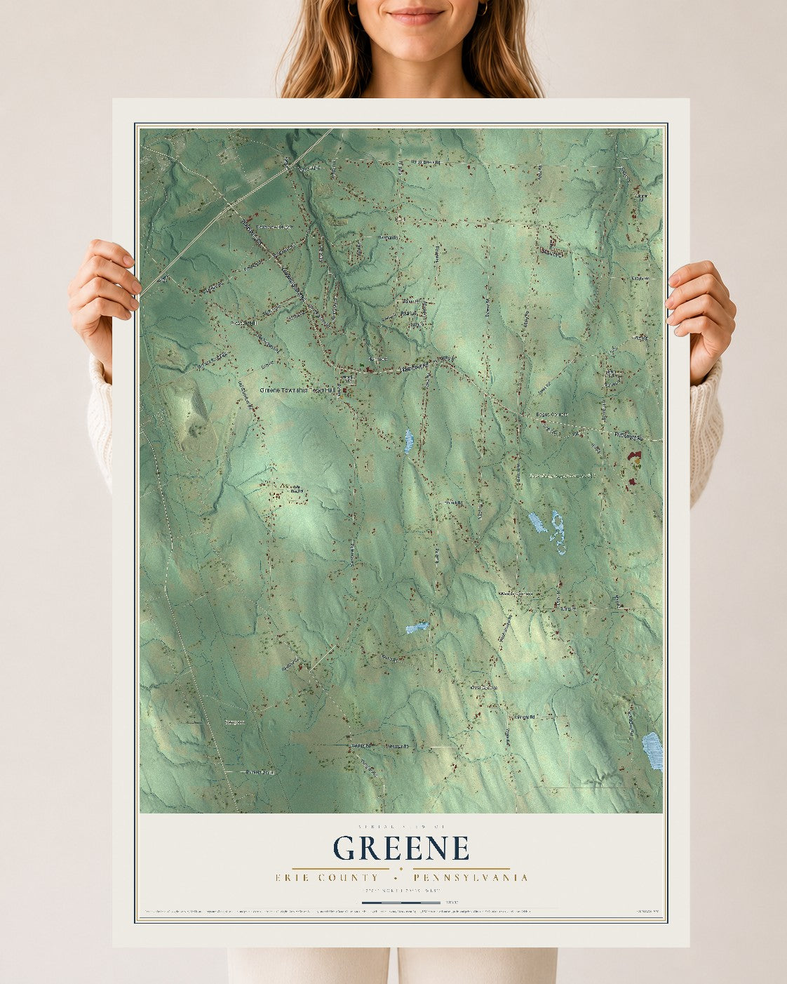 Map of Greene, Erie County, Pennsylvania, 24 x 36 inch unframed archival matte print