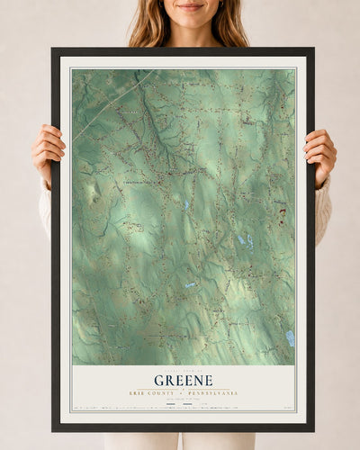 Map of Greene, Erie County, Pennsylvania, 24 x 36 inch print in a black wood frame