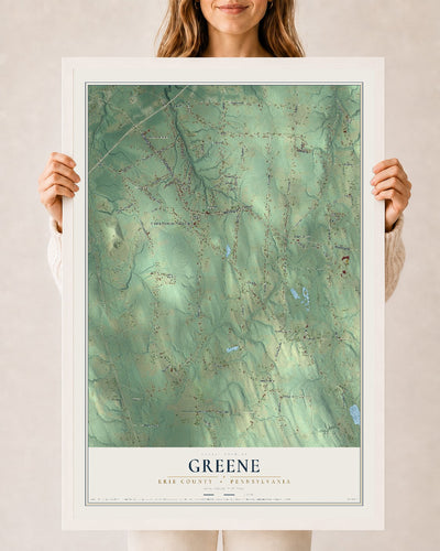 Map of Greene, Erie County, Pennsylvania, 24 x 36 inch print in a white wood frame