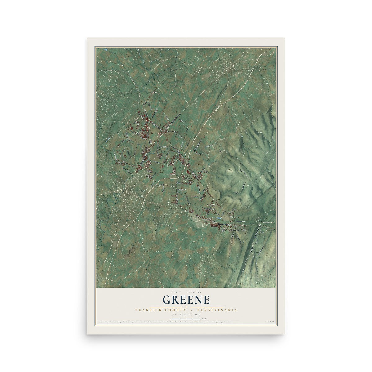 Map of Greene, Franklin County, Pennsylvania, 12 x 18 inch unframed archival matte print