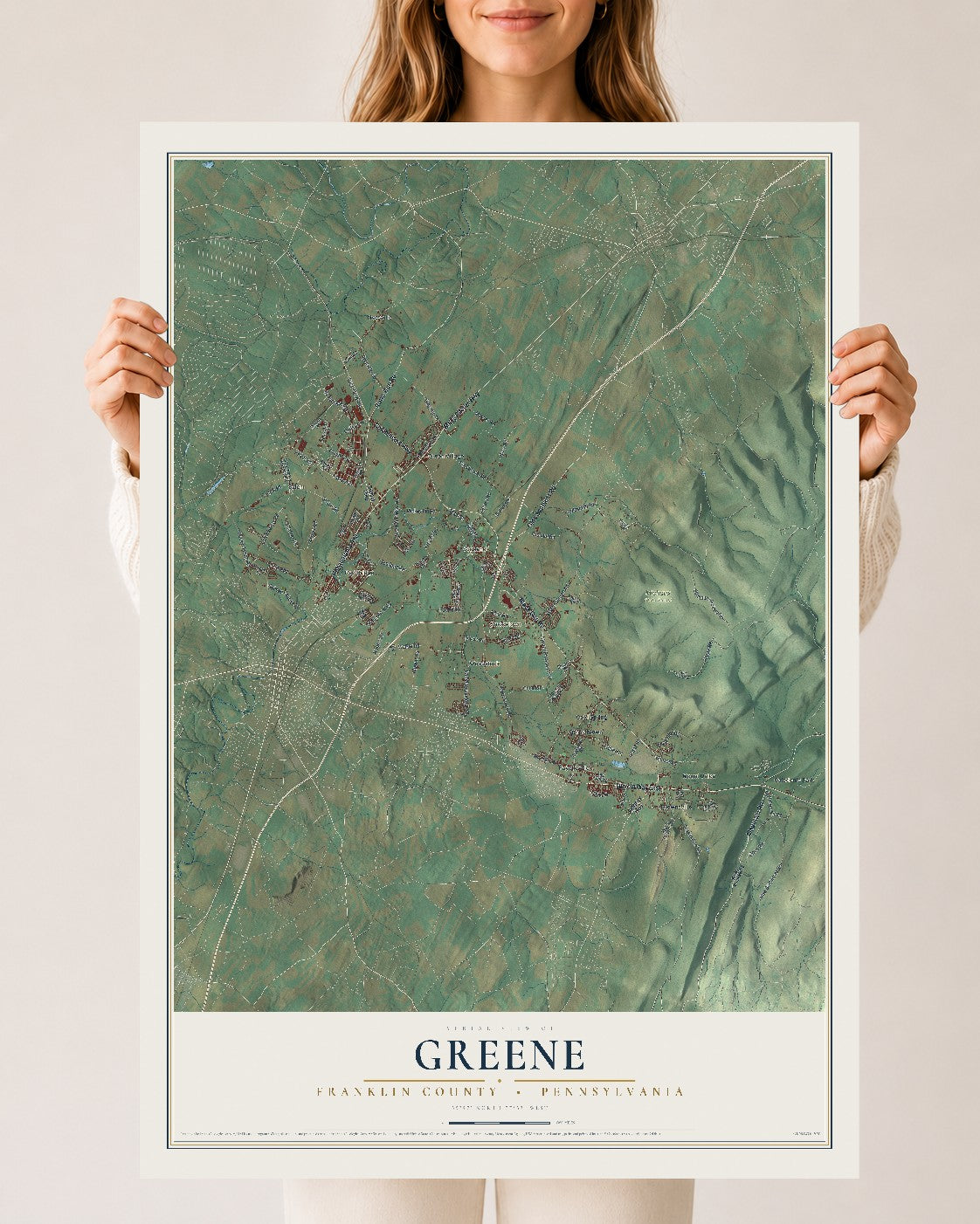 Map of Greene, Franklin County, Pennsylvania, 24 x 36 inch unframed archival matte print
