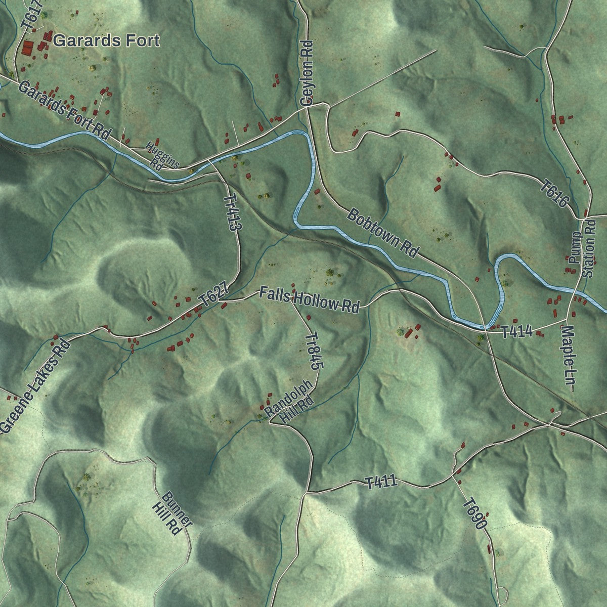 Second close-up of the map of Greene, Greene County, Pennsylvania print showing more streets and buildings