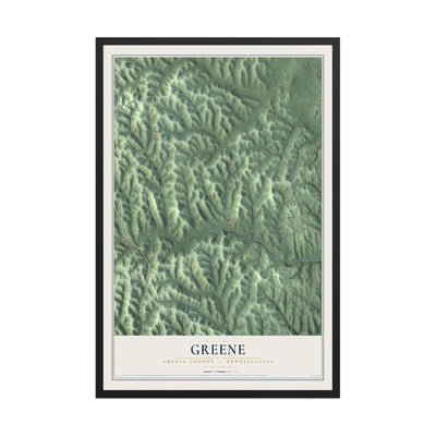 Map of Greene, Greene County, Pennsylvania, 12 x 18 inch print in a black wood frame