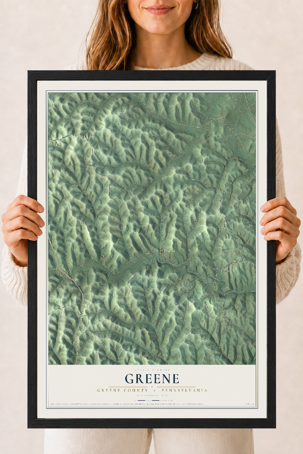 Map of Greene, Greene County, Pennsylvania, 18 x 24 inch print in a black wood frame