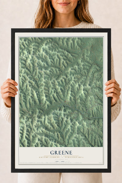 Map of Greene, Greene County, Pennsylvania, 18 x 24 inch print in a black wood frame