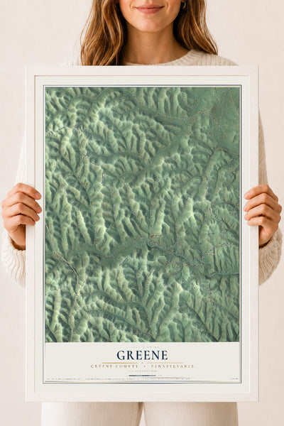 Map of Greene, Greene County, Pennsylvania, 18 x 24 inch print in a white wood frame