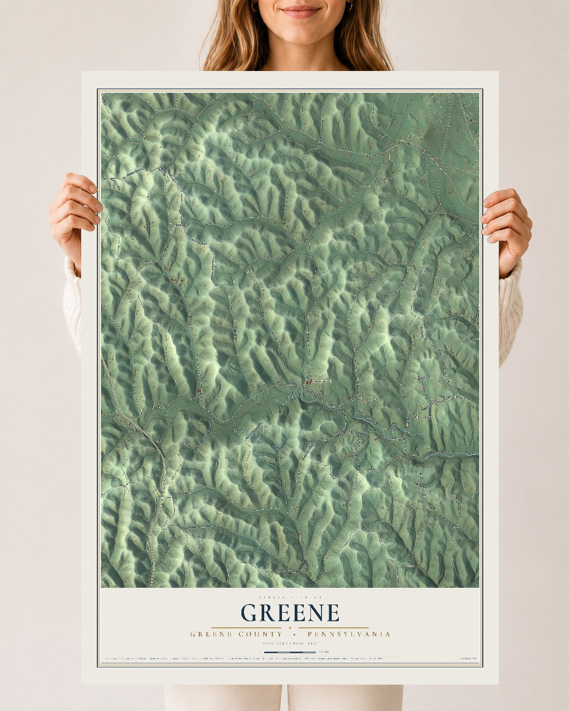 Map of Greene, Greene County, Pennsylvania, 24 x 36 inch unframed archival matte print