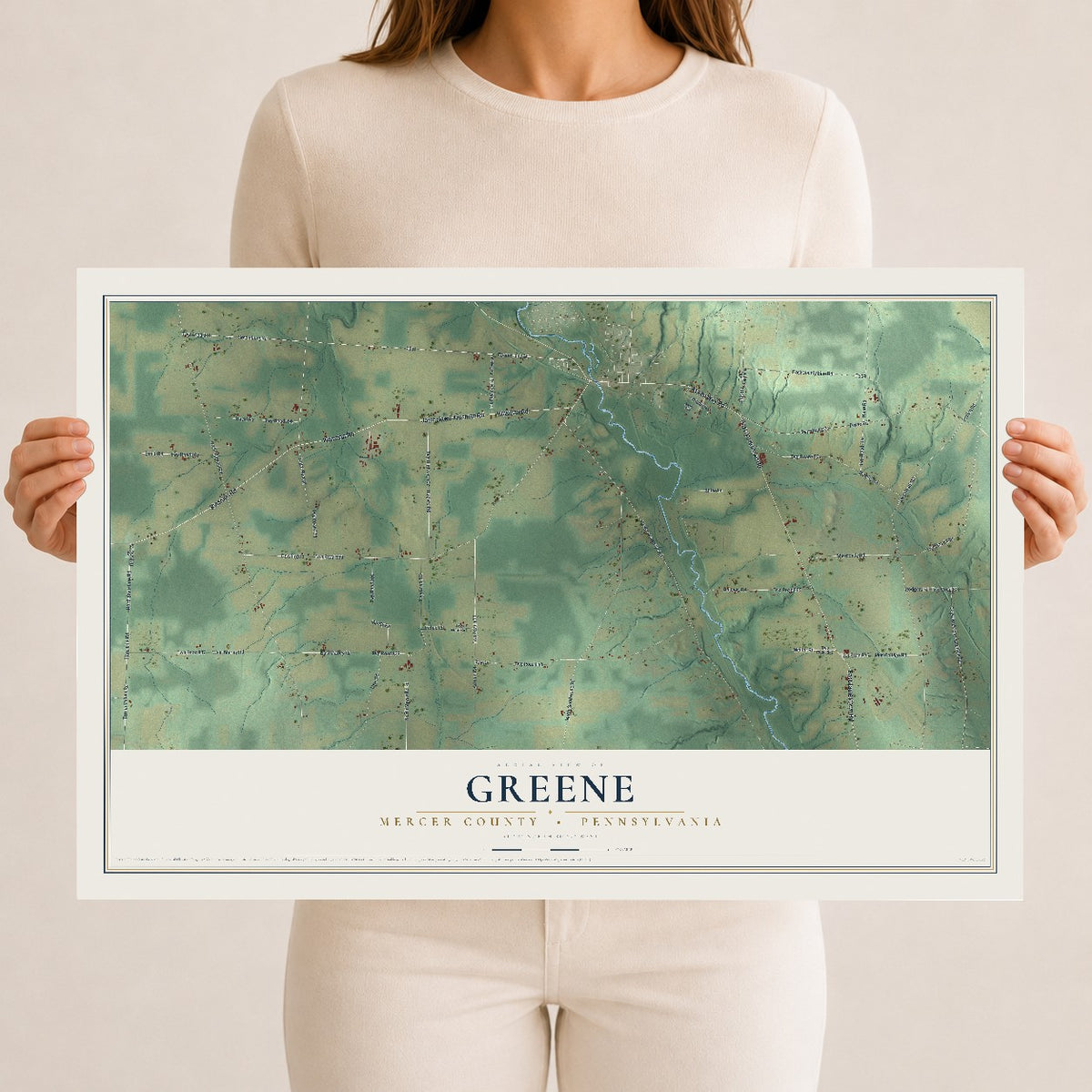 Map of Greene, Mercer County, Pennsylvania, 12 x 18 inch unframed archival matte print