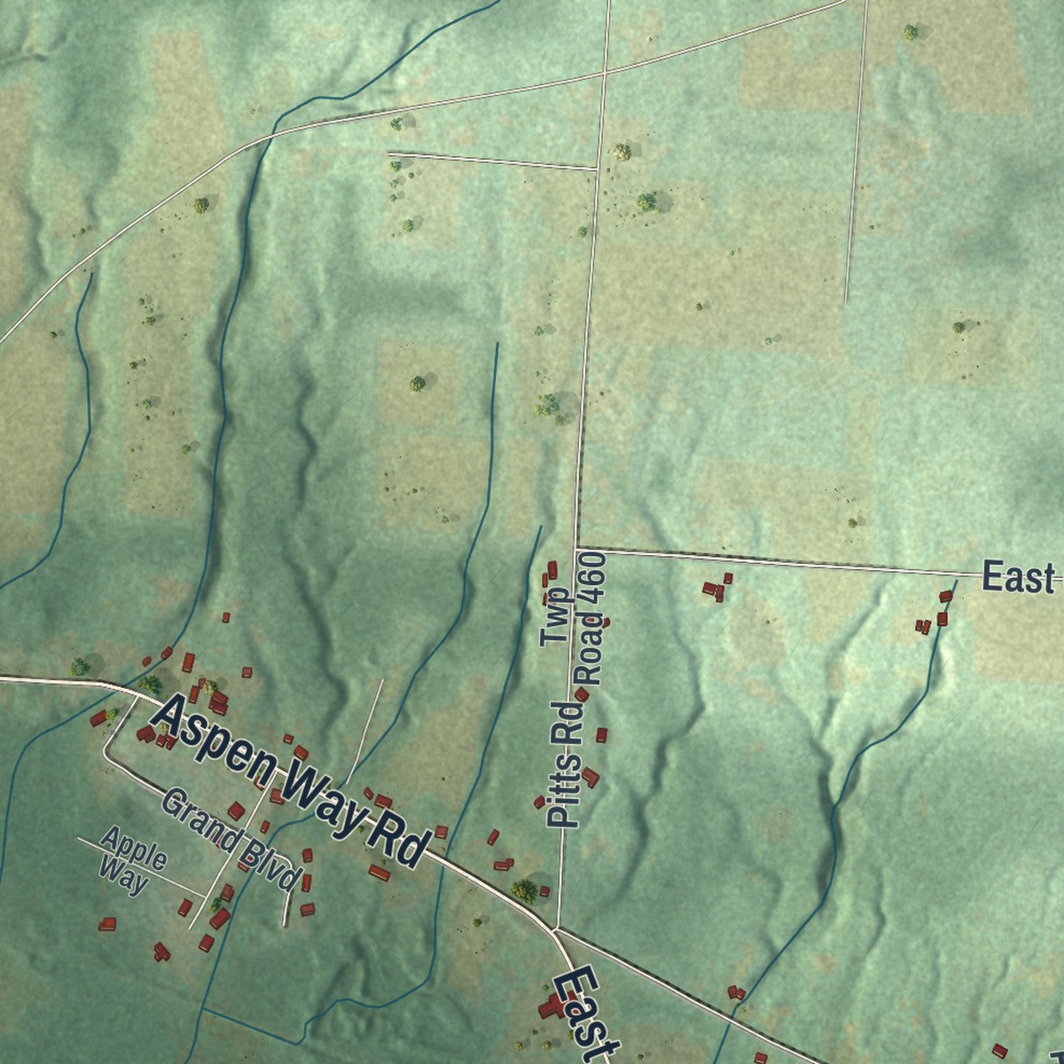 Close-up of the map of Greene, Mercer County, Pennsylvania print showing street and building detail