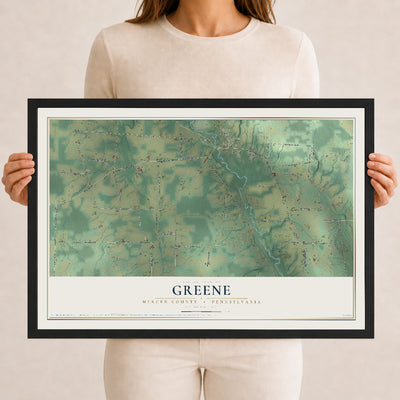 Map of Greene, Mercer County, Pennsylvania, 12 x 18 inch print in a black wood frame