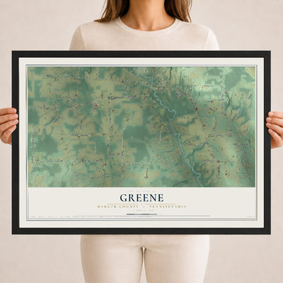 Map of Greene, Mercer County, Pennsylvania, 18 x 24 inch print in a black wood frame