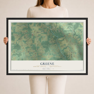 Map of Greene, Mercer County, Pennsylvania, 24 x 36 inch print in a black wood frame