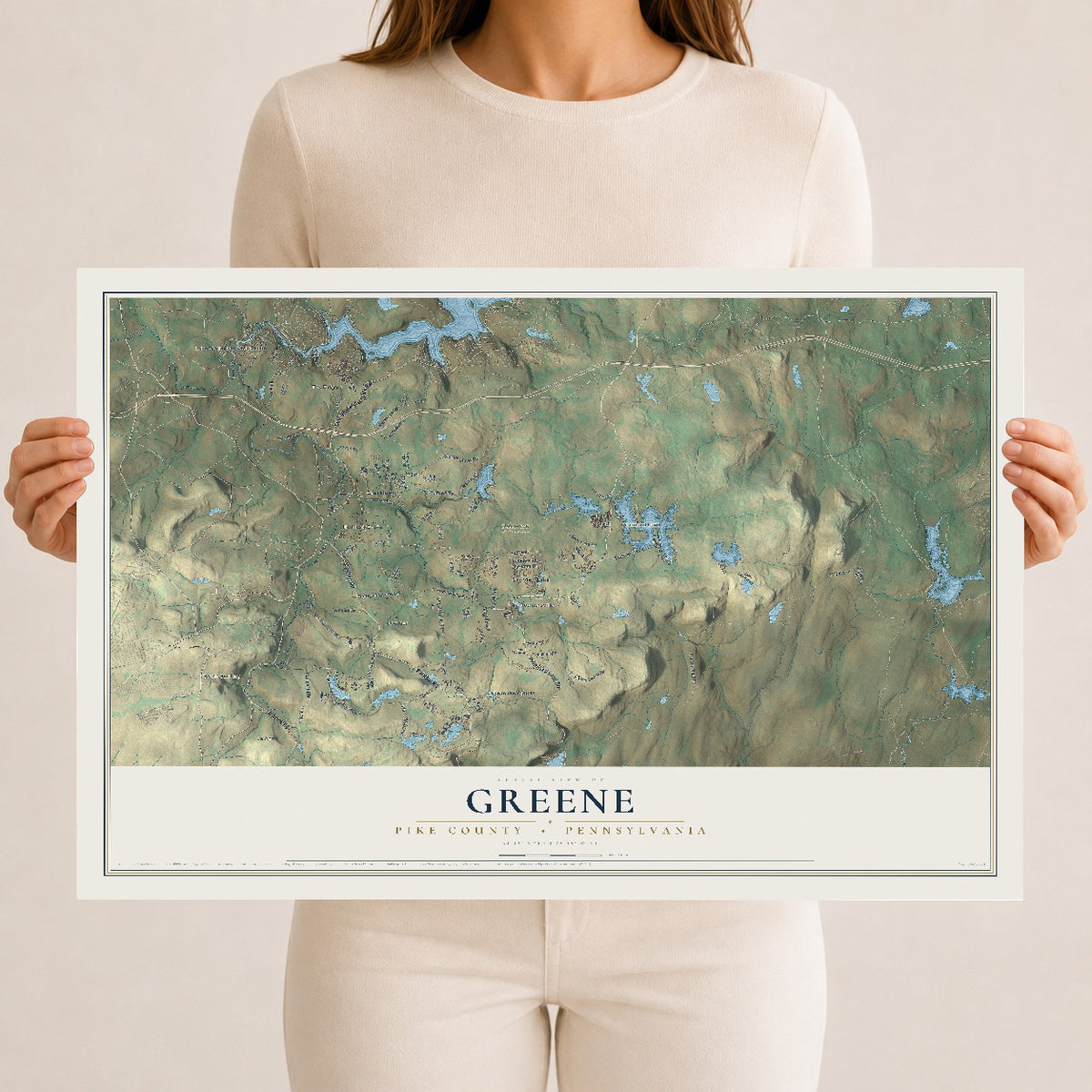 Map of Greene, Pike County, Pennsylvania, 12 x 18 inch unframed archival matte print