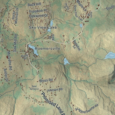 Second close-up of the map of Greene, Pike County, Pennsylvania print showing more streets and buildings