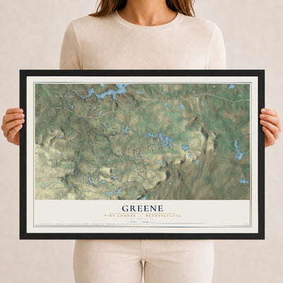 Map of Greene, Pike County, Pennsylvania, 12 x 18 inch print in a black wood frame