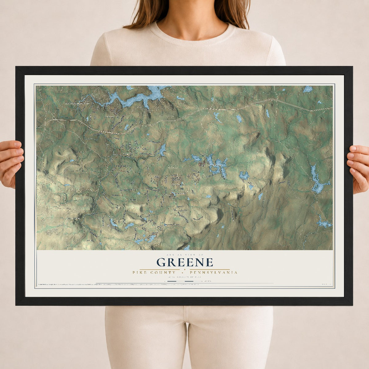 Map of Greene, Pike County, Pennsylvania, 18 x 24 inch print in a black wood frame