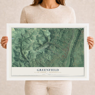 Map of Greenfield, Blair County, Pennsylvania, 12 x 18 inch print in a white wood frame