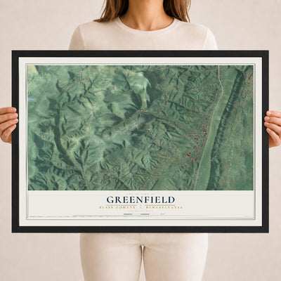 Map of Greenfield, Blair County, Pennsylvania, 18 x 24 inch print in a black wood frame