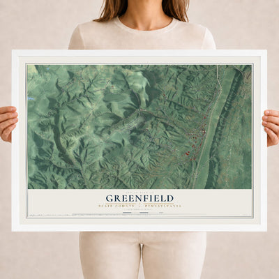 Map of Greenfield, Blair County, Pennsylvania, 18 x 24 inch print in a white wood frame