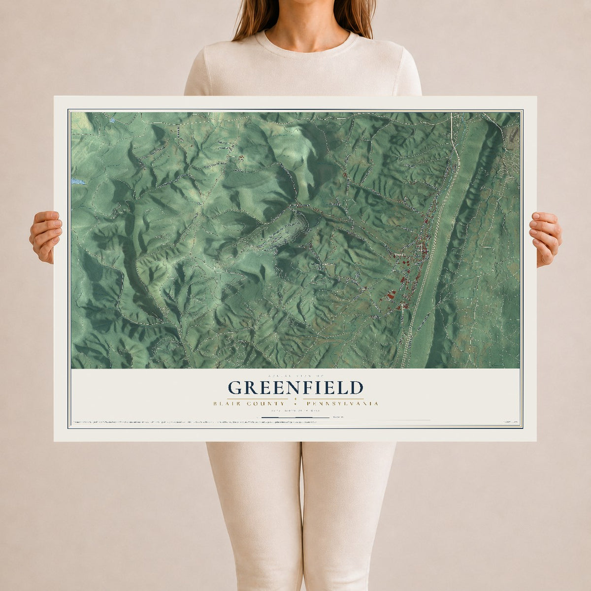 Map of Greenfield, Blair County, Pennsylvania, 24 x 36 inch unframed archival matte print