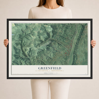 Map of Greenfield, Blair County, Pennsylvania, 24 x 36 inch print in a black wood frame