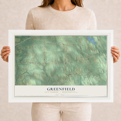 Map of Greenfield, Erie County, Pennsylvania, 12 x 18 inch print in a white wood frame